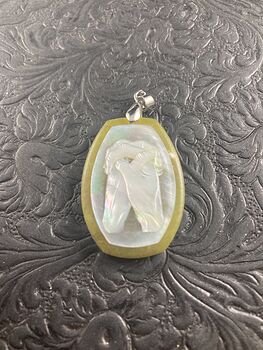 Prayer Hands Carved in Mother of Pearl Shell on Stone Pendant Jewelry #hC5KbDeCVp4