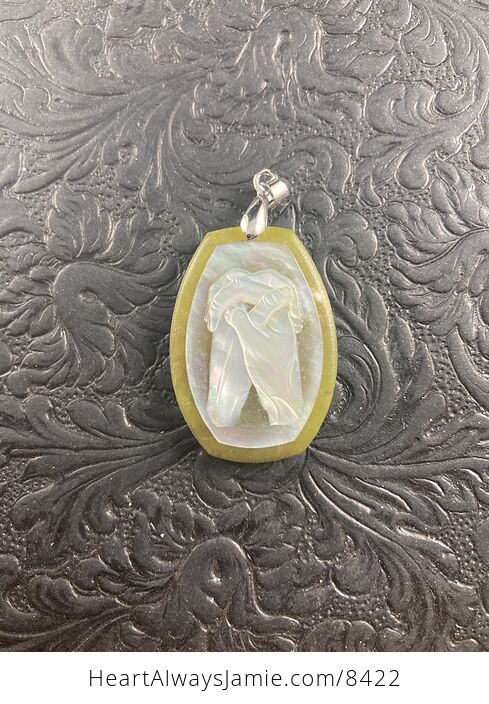 Prayer Hands Carved in Mother of Pearl Shell on Stone Pendant Jewelry - #hC5KbDeCVp4-6