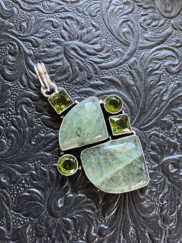Prehnite with Epidote and Faceted Gems Crystal Stone Jewelry Pendant #7BjKwAHQVJA