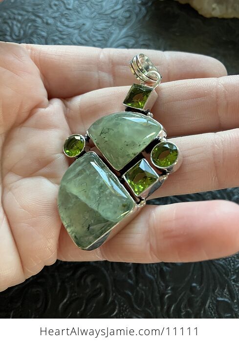 Prehnite with Epidote and Faceted Gems Crystal Stone Jewelry Pendant - #7BjKwAHQVJA-4