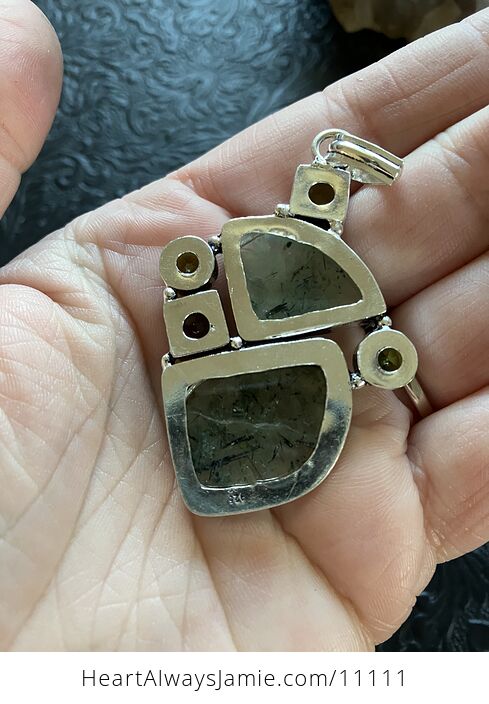 Prehnite with Epidote and Faceted Gems Crystal Stone Jewelry Pendant - #7BjKwAHQVJA-5