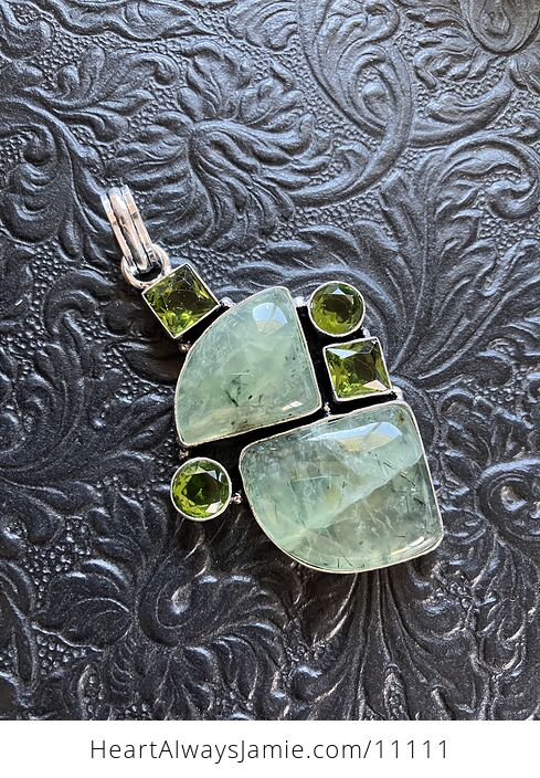 Prehnite with Epidote and Faceted Gems Crystal Stone Jewelry Pendant - #7BjKwAHQVJA-1