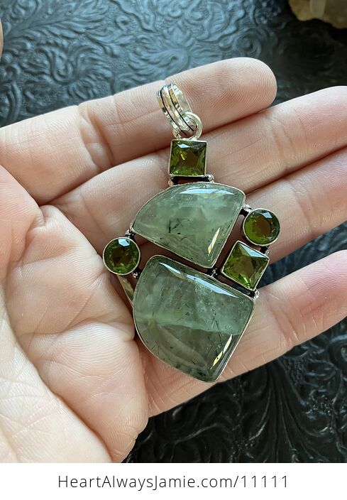 Prehnite with Epidote and Faceted Gems Crystal Stone Jewelry Pendant - #7BjKwAHQVJA-2