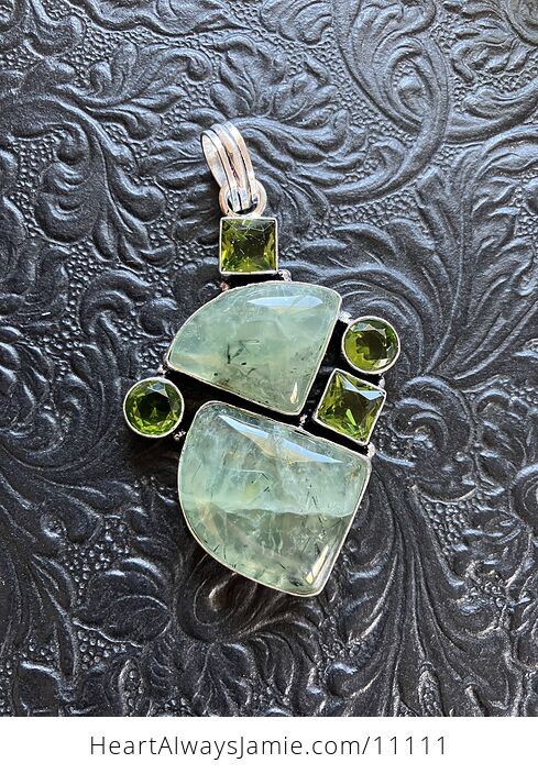 Prehnite with Epidote and Faceted Gems Crystal Stone Jewelry Pendant - #7BjKwAHQVJA-6