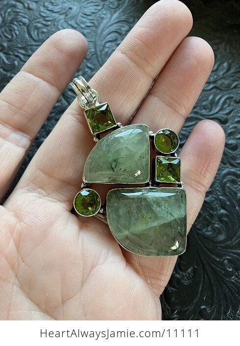 Prehnite with Epidote and Faceted Gems Crystal Stone Jewelry Pendant - #7BjKwAHQVJA-3