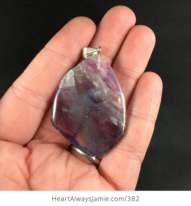 Pretty Amethyst or Possibly Rainbow Fluorite Stone Pendant Necklace - #hrFzZ4DmVpA-2