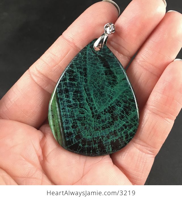 Pretty Black and Green Dragon Veins Drusy Stone Pendant Necklace - #1S6IBfnSxFQ-2