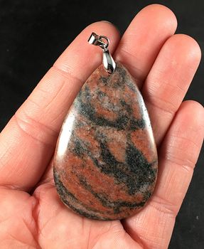 Pretty Black and Red and Orange Laterite Fossil Stone Jewelry Pendant #LB62h2y04KY