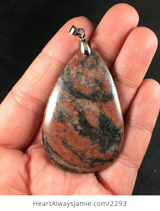Pretty Black and Red and Orange Laterite Fossil Stone Jewelry Pendant - #LB62h2y04KY-1