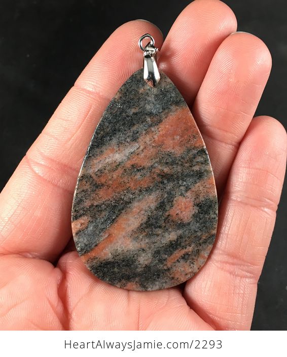 Pretty Black and Red and Orange Sesame Stone Pendant Necklace - #LB62h2y04KY-2