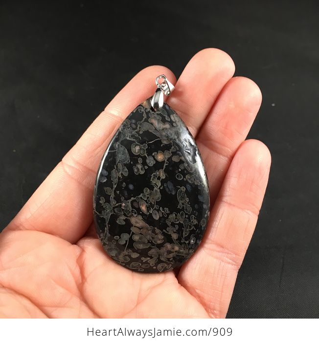 Pretty Black Plum Blossom Jasper Stone Agate Pendant - #d7EGBfOkVrM-1