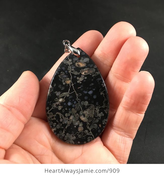 Pretty Black Plum Blossom Jasper Stone Agate Pendant Necklace - #d7EGBfOkVrM-2