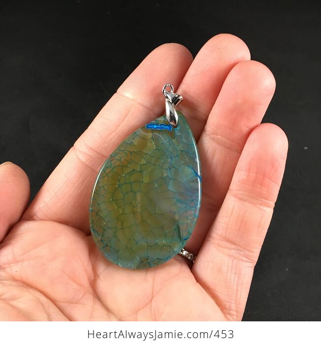 Pretty Blue and Green Dragon Veins Druzy Stone Agate Pendant Necklace - #b4p4eVLlW9U-7
