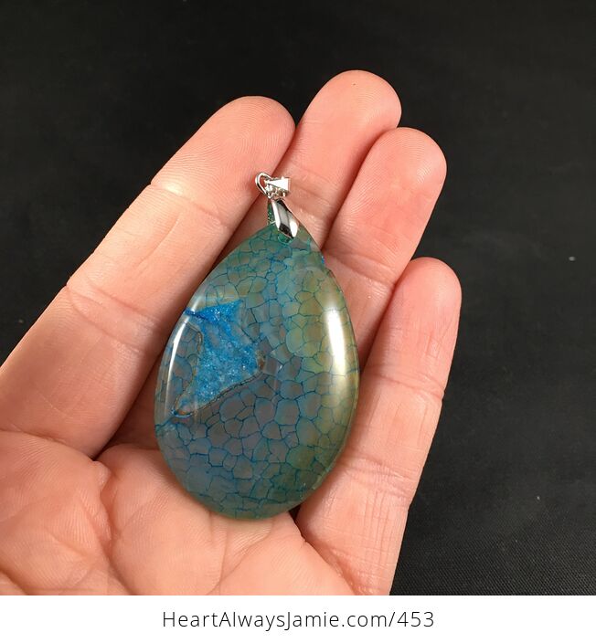 Pretty Blue and Green Dragon Veins Druzy Stone Agate Pendant Necklace - #b4p4eVLlW9U-6