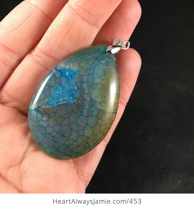 Pretty Blue and Green Dragon Veins Druzy Stone Agate Pendant Necklace - #b4p4eVLlW9U-8