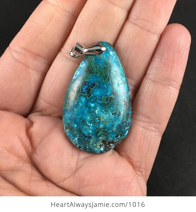Pretty Blue and Green Natural Chrysocolla Malachite Stone Pendant - #dJsn5aBbfA8-1