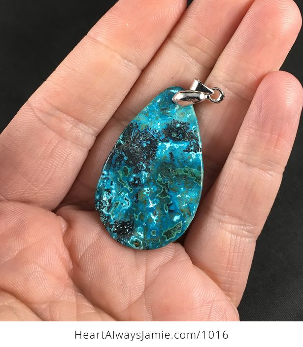 Pretty Blue and Green Natural Malachite Stone Pendant Necklace - #dJsn5aBbfA8-2