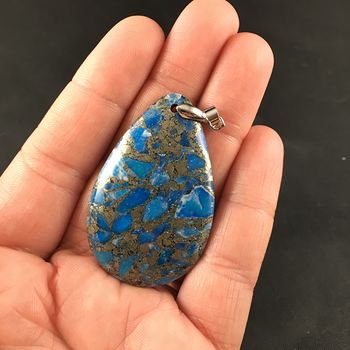 Pretty Blue Stone and Pyrite Pendant #QrvdOQRdDdI