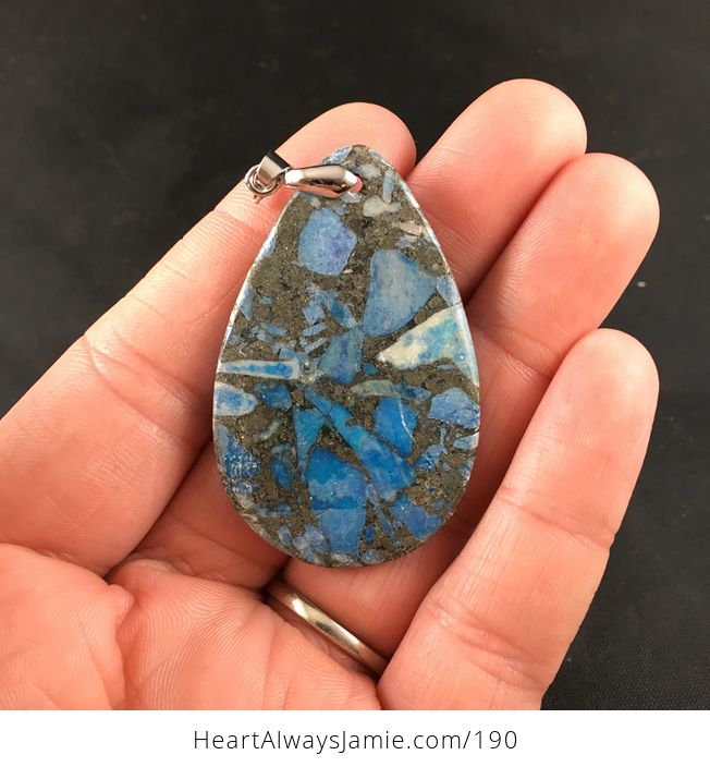 Pretty Blue Stone and Pyrite Pendant Necklace - #QrvdOQRdDdI-2