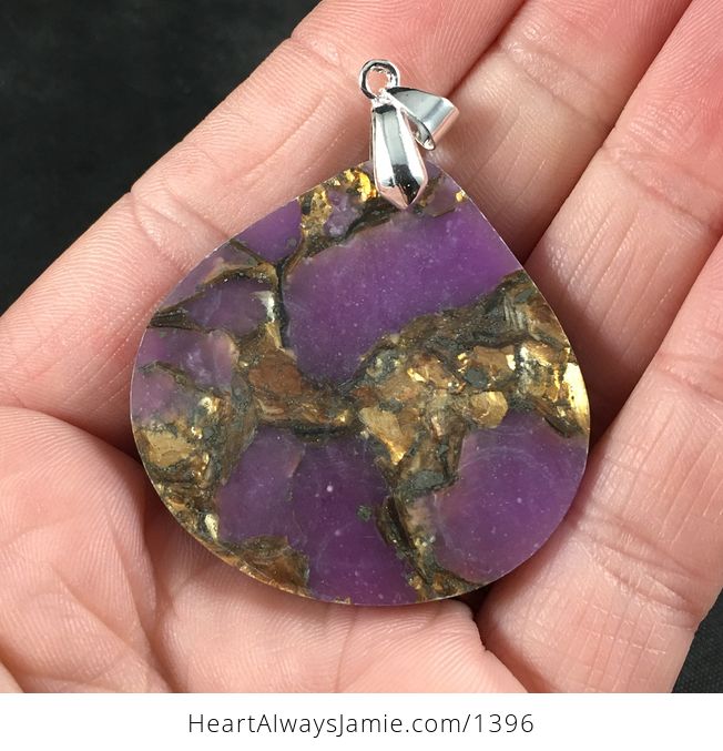 Pretty Bornite and Synthetic Purple Stone Pendant Necklace - #WksAmLazTEc-2