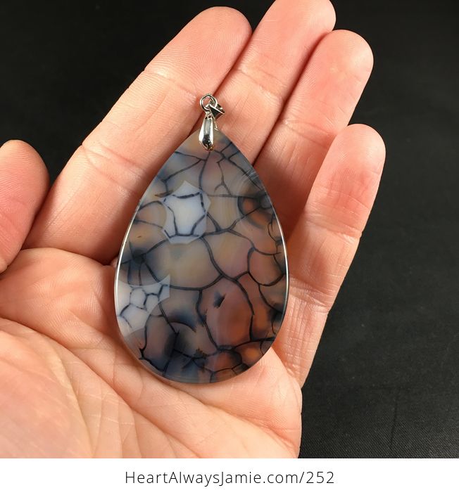 Pretty Brown and Black Dragon Veins Stone Agate Pendant Necklace - #dWONagV103Y-2