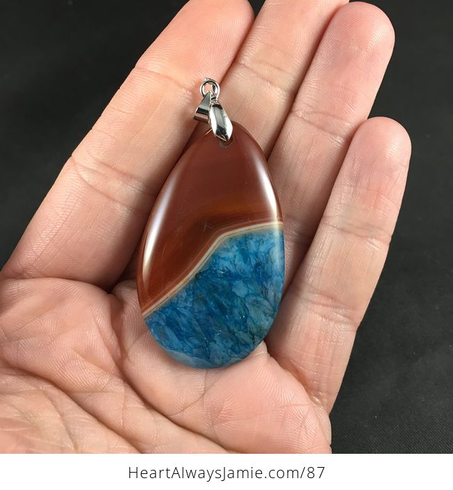 Pretty Brown and Blue Druzy Stone Agate Pendant - #0Ar4gEguEwQ-1