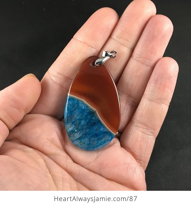 Pretty Brown and Blue Druzy Stone Agate Pendant Necklace - #0Ar4gEguEwQ-2