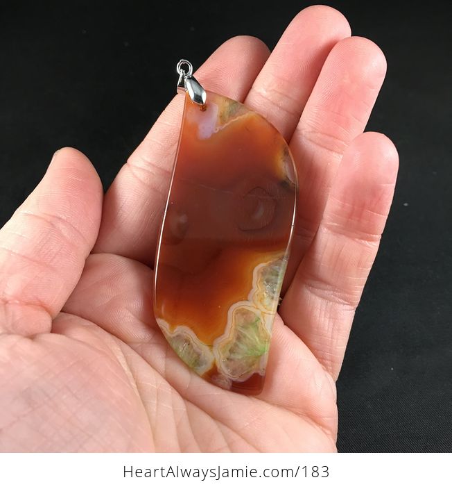 Pretty Brown and Green Druzy Stone Agate Pendant Necklace - #IOM3igU9uxI-2