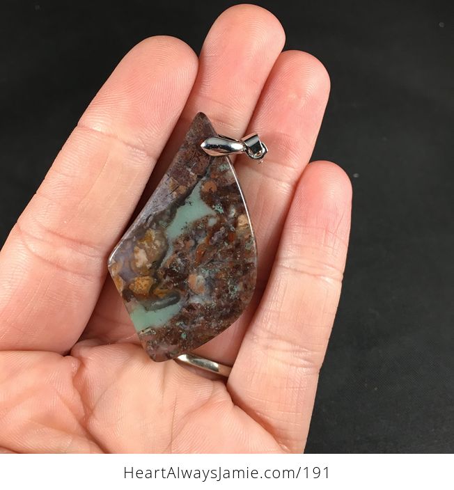 Pretty Brown and Green Natural Jasper Stone Pendant Necklace - #RihecnaO3dw-2
