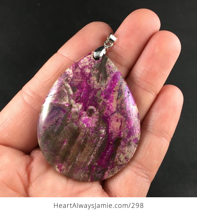 Pretty Brown and Purple Crazy Lace Stone Pendant Necklace - #WhFmDhoiY3I-2
