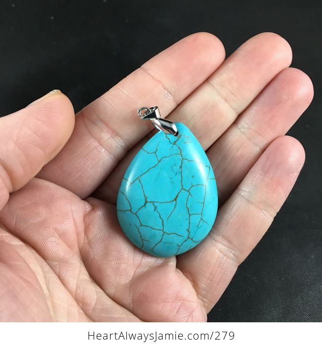 Pretty Brown and Turquoise Blue Howlite Stone Pendant Necklace - #XiZ25im24uc-2