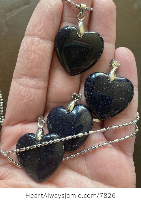 Pretty Dark Blue Heart Shaped Goldstone Pendant - #RIkVQYXK1kc-3