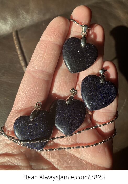 Pretty Dark Blue Heart Shaped Goldstone Pendant - #RIkVQYXK1kc-2