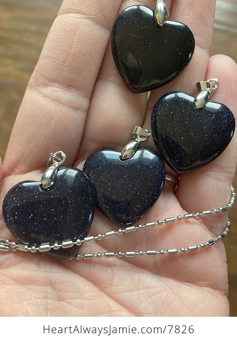 Pretty Dark Blue Heart Shaped Goldstone Pendant - #RIkVQYXK1kc-1