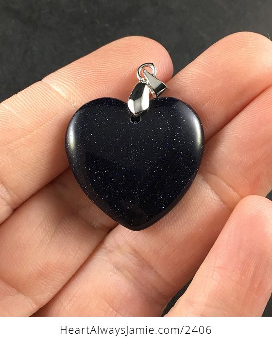 Pretty Dark Blue Heart Shaped Goldstone Pendant - #xaWr5WjEGVs-1