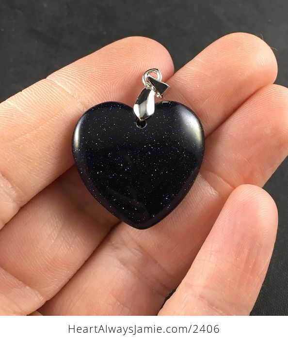 Pretty Dark Blue Heart Shaped Goldstone Pendant Necklace - #xaWr5WjEGVs-2