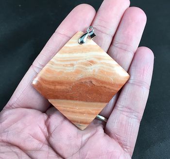 Pretty Diamond Shaped Orange Natural Rainbow Jasper Stone Pendant #5YPIpVS04fI