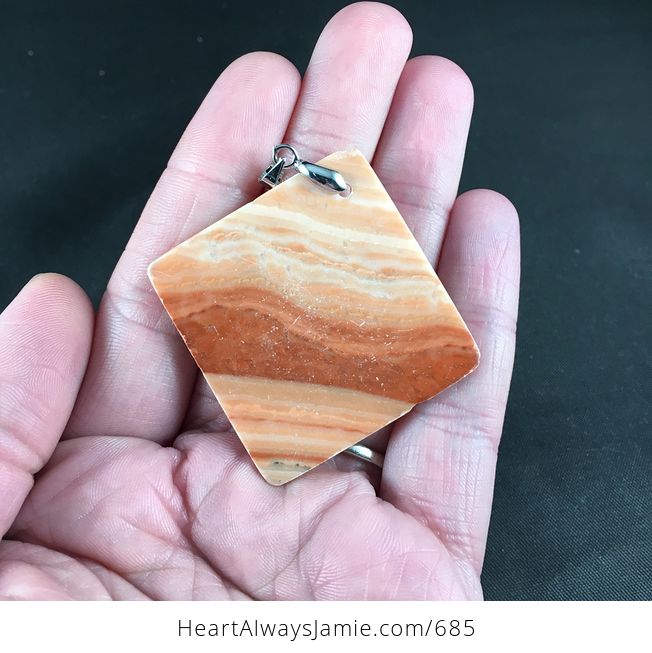 Pretty Diamond Shaped Orange Natural Rainbow Jasper Stone Pendant Necklace - #5YPIpVS04fI-2