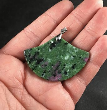 Pretty Fan Shaped Green and Purple Natural Ruby Zoisite Anyolite Stone Pendant #xtunN6nlBNc