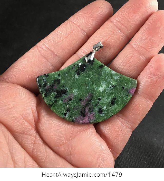 Pretty Fan Shaped Green and Purple Natural Ruby Zoisite Anyolite Stone Pendant - #xtunN6nlBNc-1