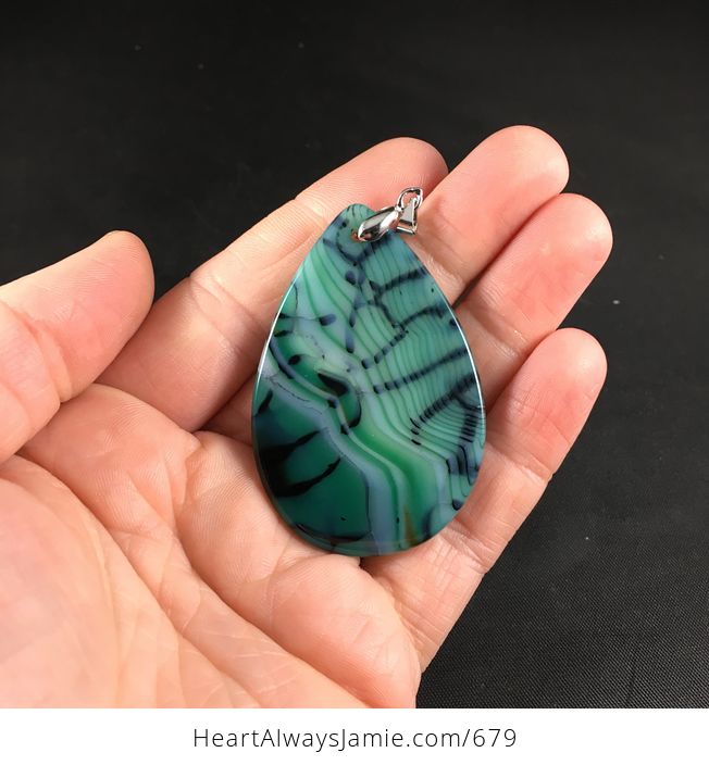Pretty Green and Black Dragon Veins Stone Agate Pendant Necklace - #mSDb3oKUR04-2