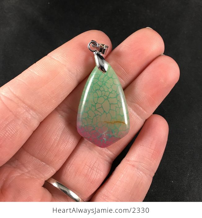 Pretty Green and Pink Dragon Veins Stone Jewelry Pendant - #b3zhXDNEUFo-1