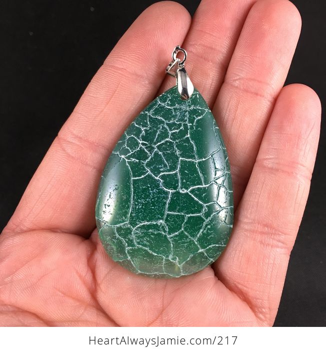 Pretty Green and White Dragon Veins Stone Agate Pendant Necklace - #GipyKflfebA-1