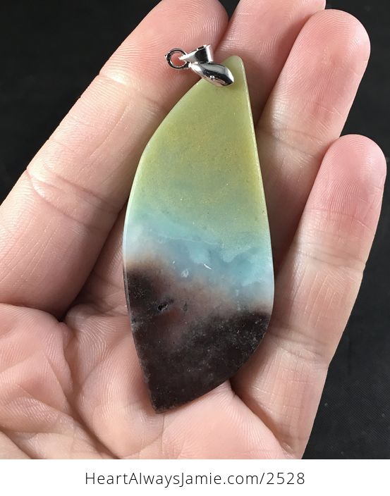Pretty Green Blue and Brown Natural Amazonite Jasper Stone Pendant Necklace - #axsFX8feVpE-2