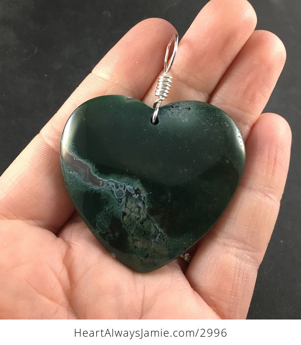 Pretty Green Heart Shaped Moss Agate Stone Pendant Necklace - #Bo5xEnf17a0-1