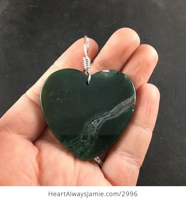 Pretty Green Heart Shaped Moss Agate Stone Pendant Necklace - #Bo5xEnf17a0-2