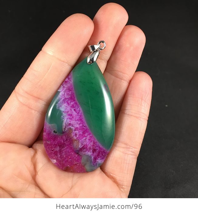 Pretty Green Purple Druzy Stone Agate Pendant - #z7my3EidztE-1