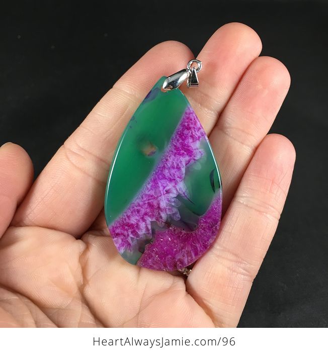 Pretty Green Purple Druzy Stone Agate Pendant Necklace - #z7my3EidztE-2