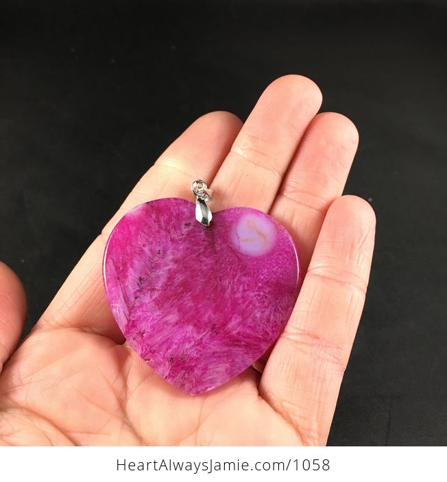 Pretty Heart Shaped Pink Druzy Stone Agate Pendant Necklace - #pVsFFgwDt78-2