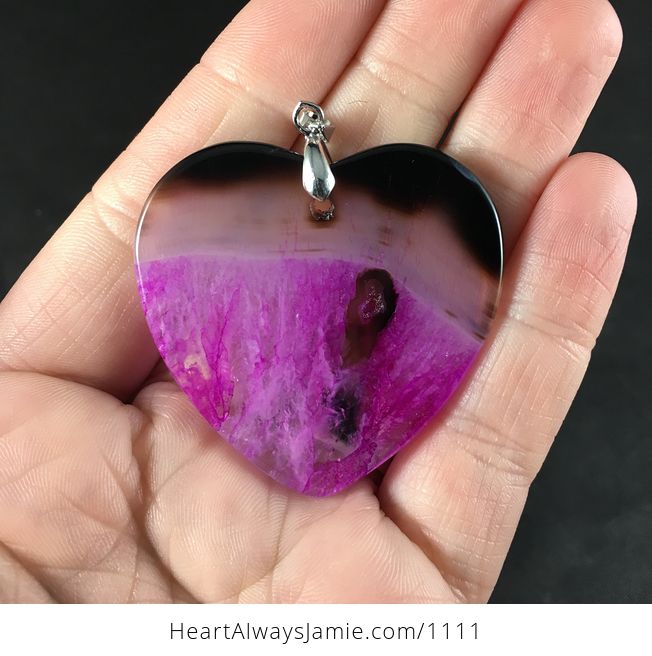 Pretty Heart Shaped Semi Transparent Brown and Purple and Pink Druzy Agate Stone Pendant Necklace - #54EeB8vSRSo-2